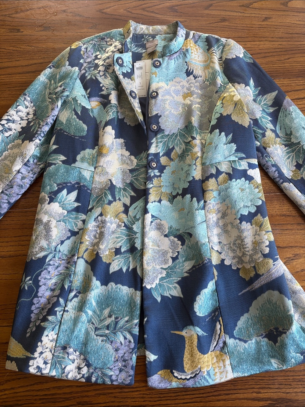 Chico's Navy Floral Jacquard Blazer NWT Sz 8 - Vintage Style Statement Jacket"